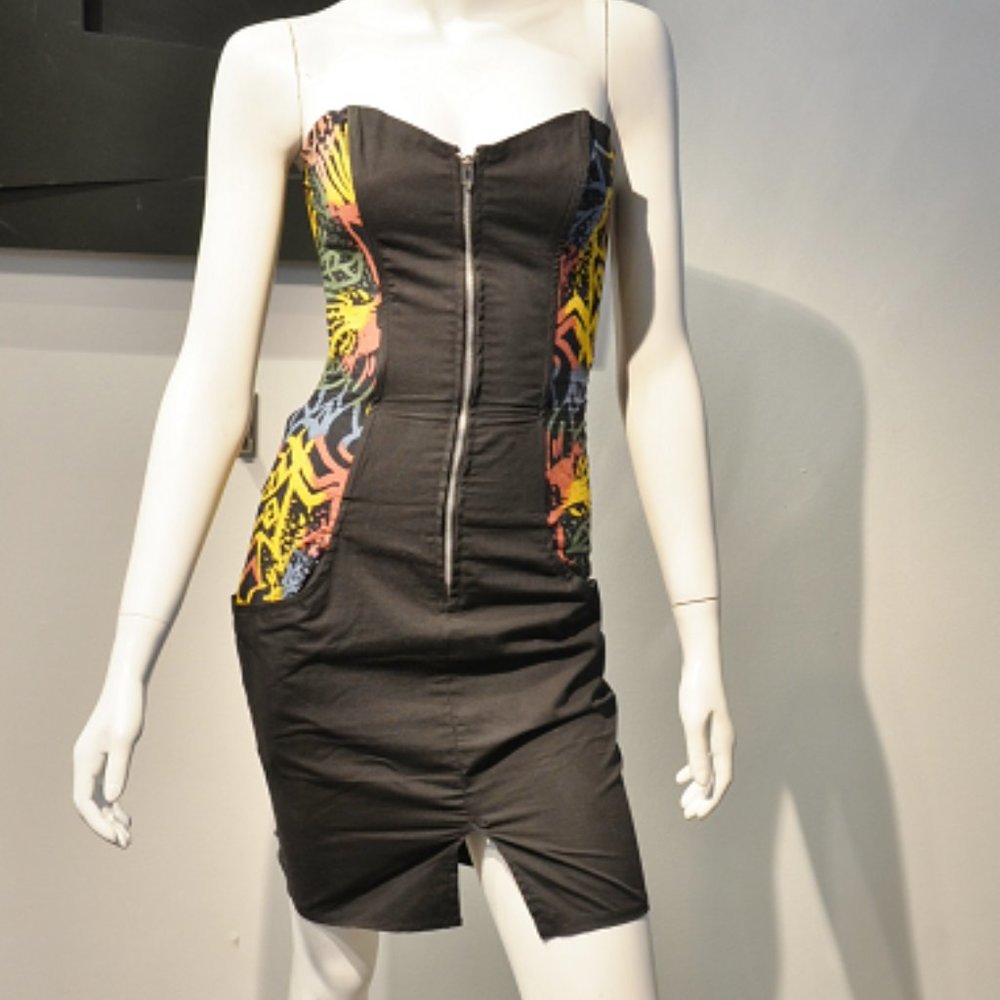 Made in France BLACK w BATIK SIDE PANELS Skimmer